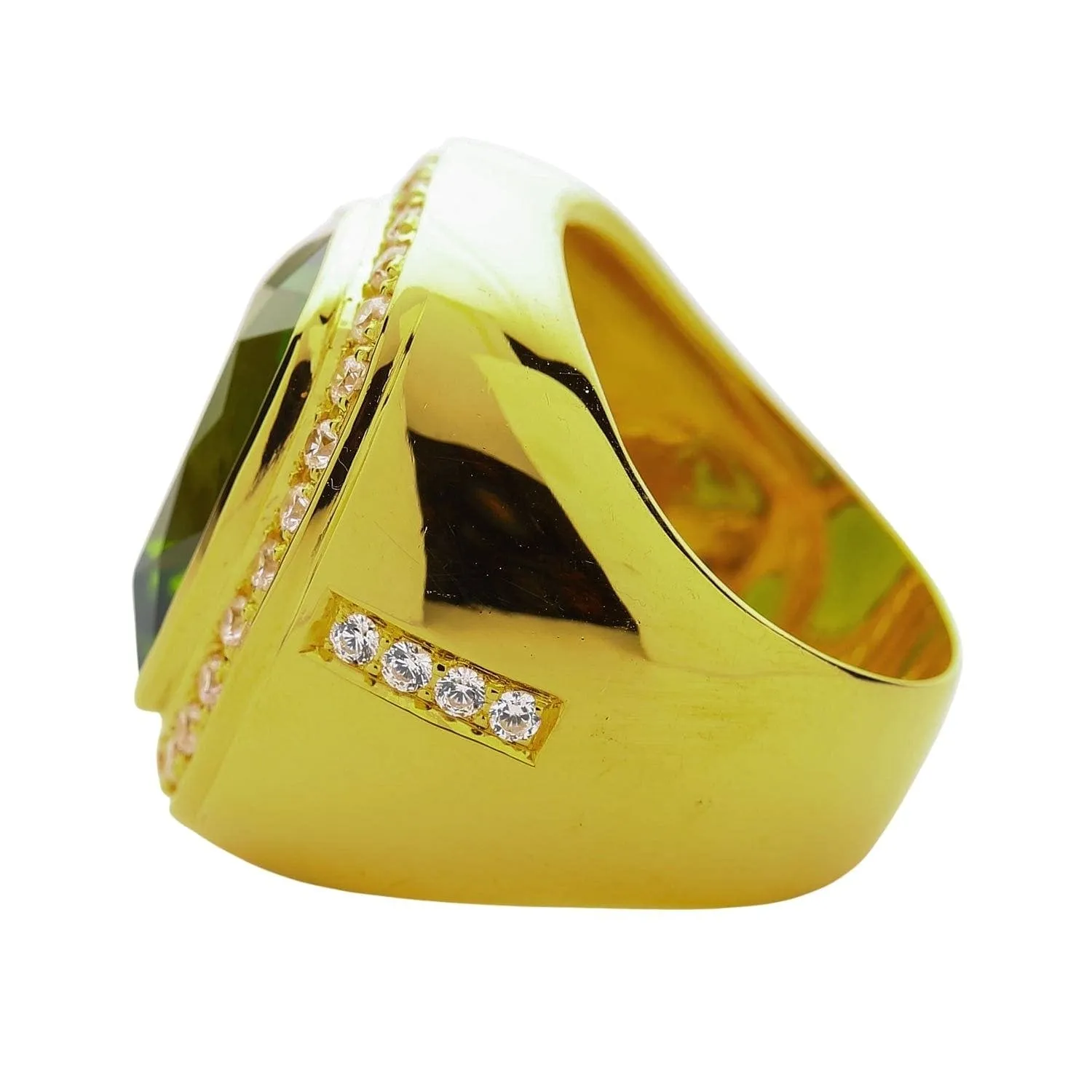 Huge Natural Green Peridot 14K Yellow Gold Men's Ring