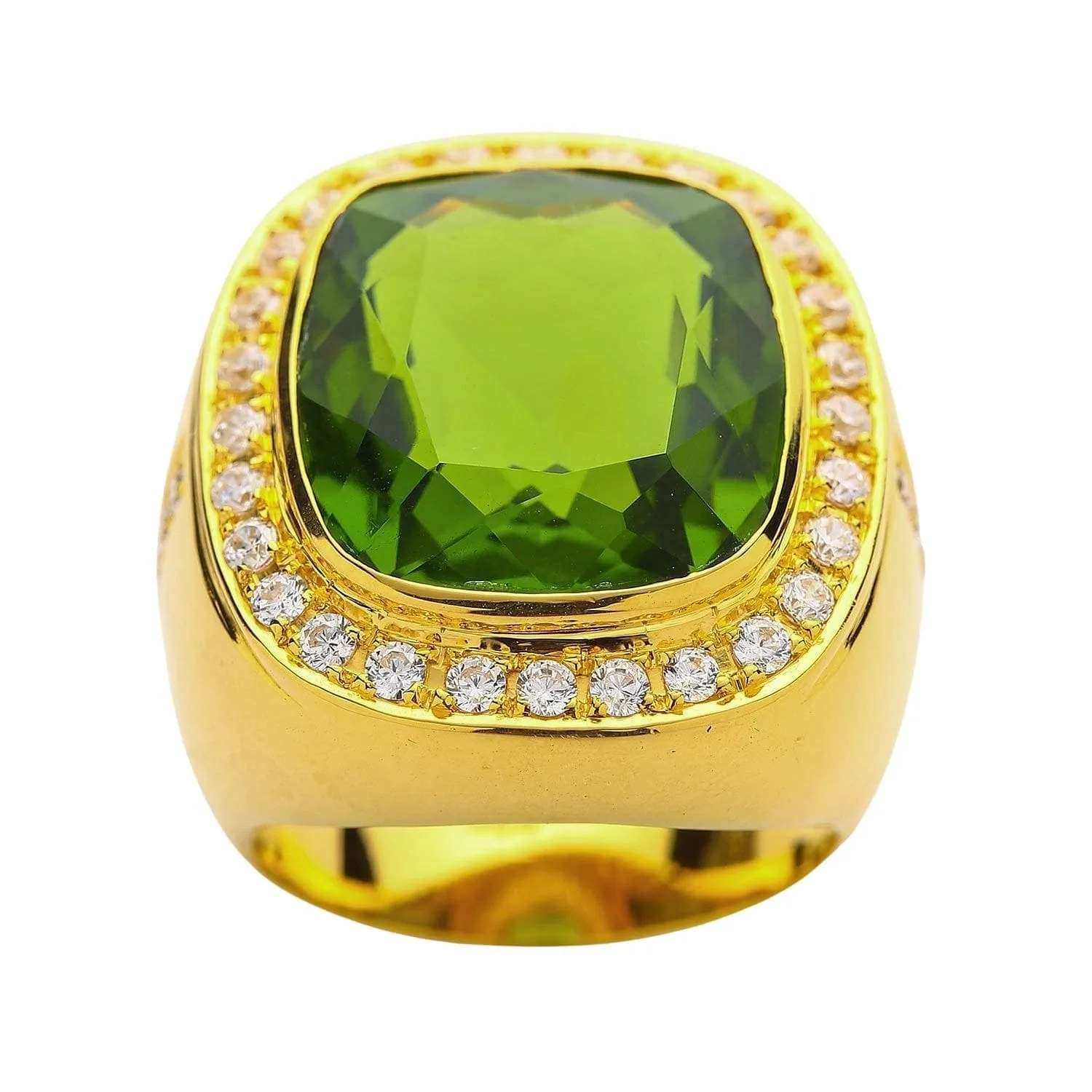 Huge Natural Green Peridot 14K Yellow Gold Men's Ring
