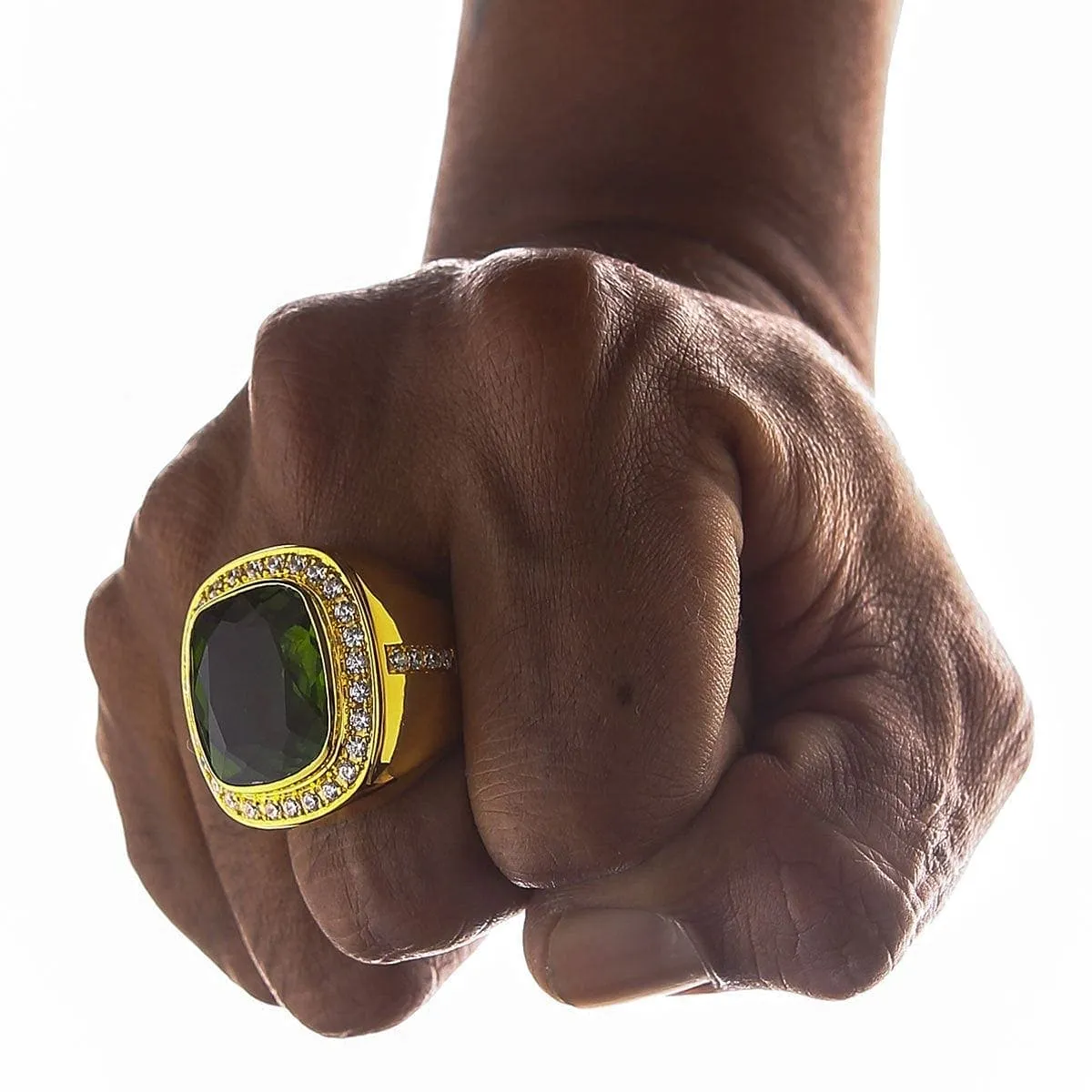 Huge Natural Green Peridot 14K Yellow Gold Men's Ring