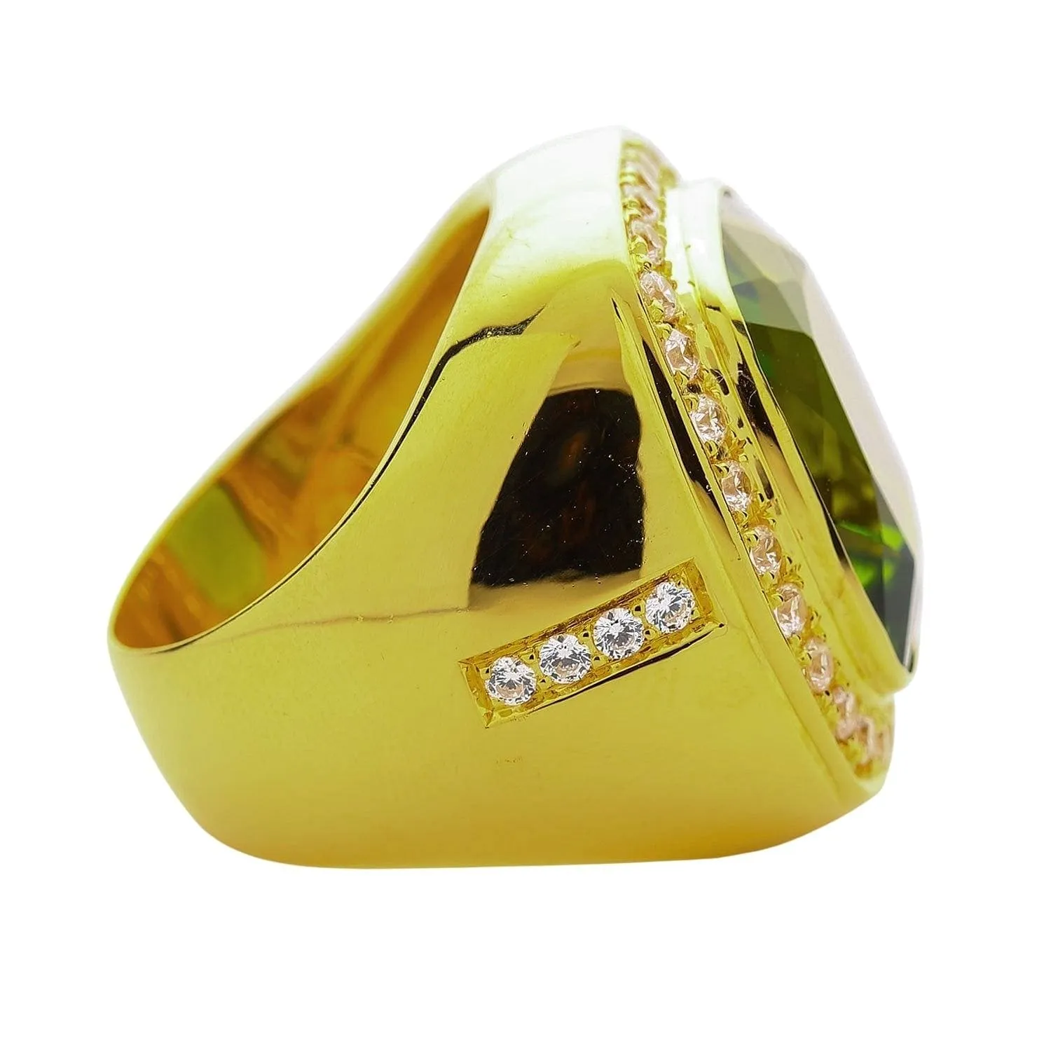 Huge Natural Green Peridot 14K Yellow Gold Men's Ring