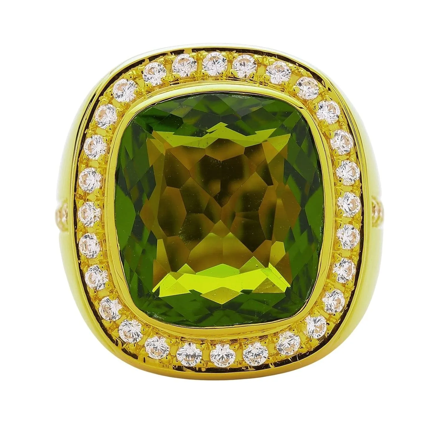 Huge Natural Green Peridot 14K Yellow Gold Men's Ring