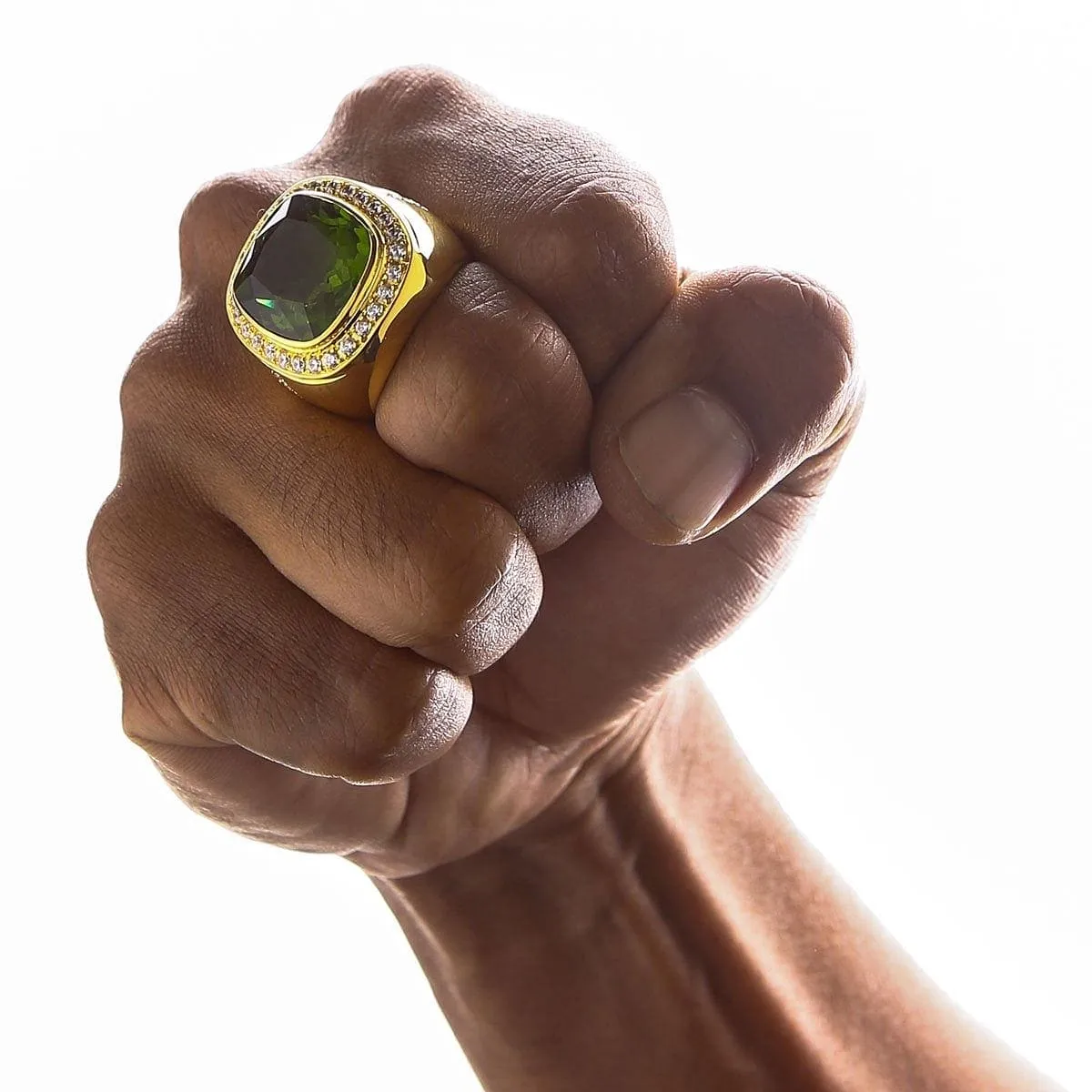 Huge Natural Green Peridot 14K Yellow Gold Men's Ring
