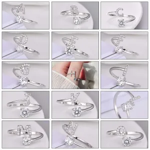 Initial Open Finger Rings A-Z Initials Monogram for Women Creative Adjustable Ring Fashion Wedding Party Jewelry Gift for Her