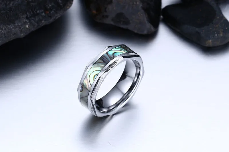 Iridescent Shell Inlayed Tungsten Carbide Ring