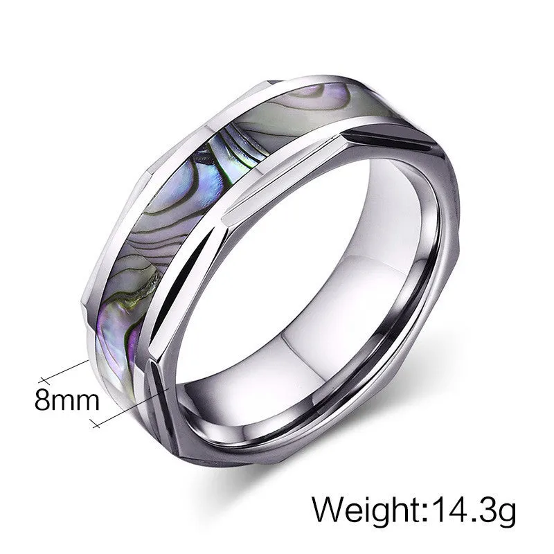 Iridescent Shell Inlayed Tungsten Carbide Ring