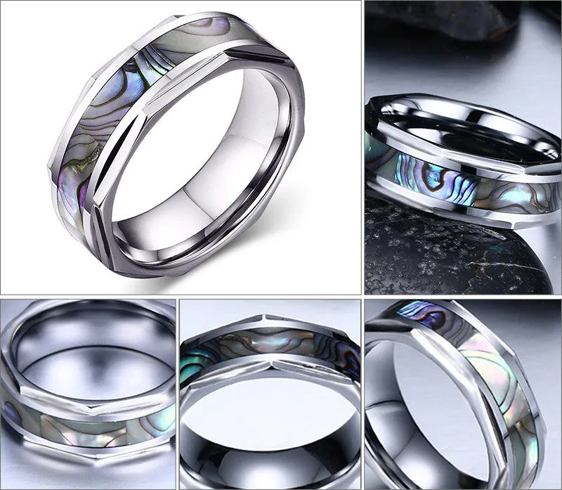 Iridescent Shell Inlayed Tungsten Carbide Ring