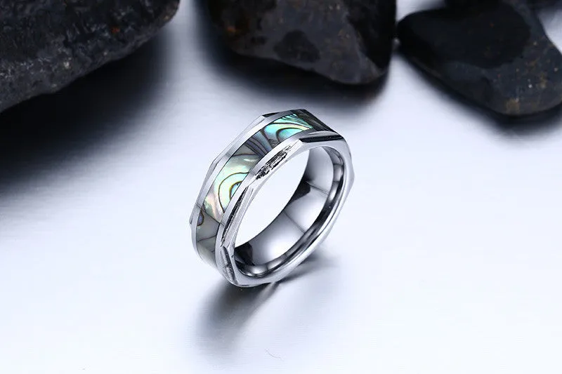 Iridescent Shell Inlayed Tungsten Carbide Ring