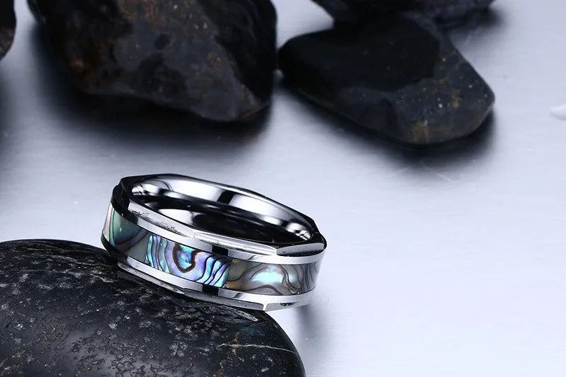 Iridescent Shell Inlayed Tungsten Carbide Ring