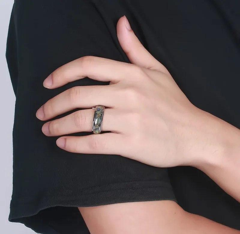 Iridescent Shell Inlayed Tungsten Carbide Ring