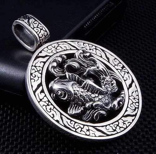 Japanese Koi Fish Sterling Silver Pendant Necklace