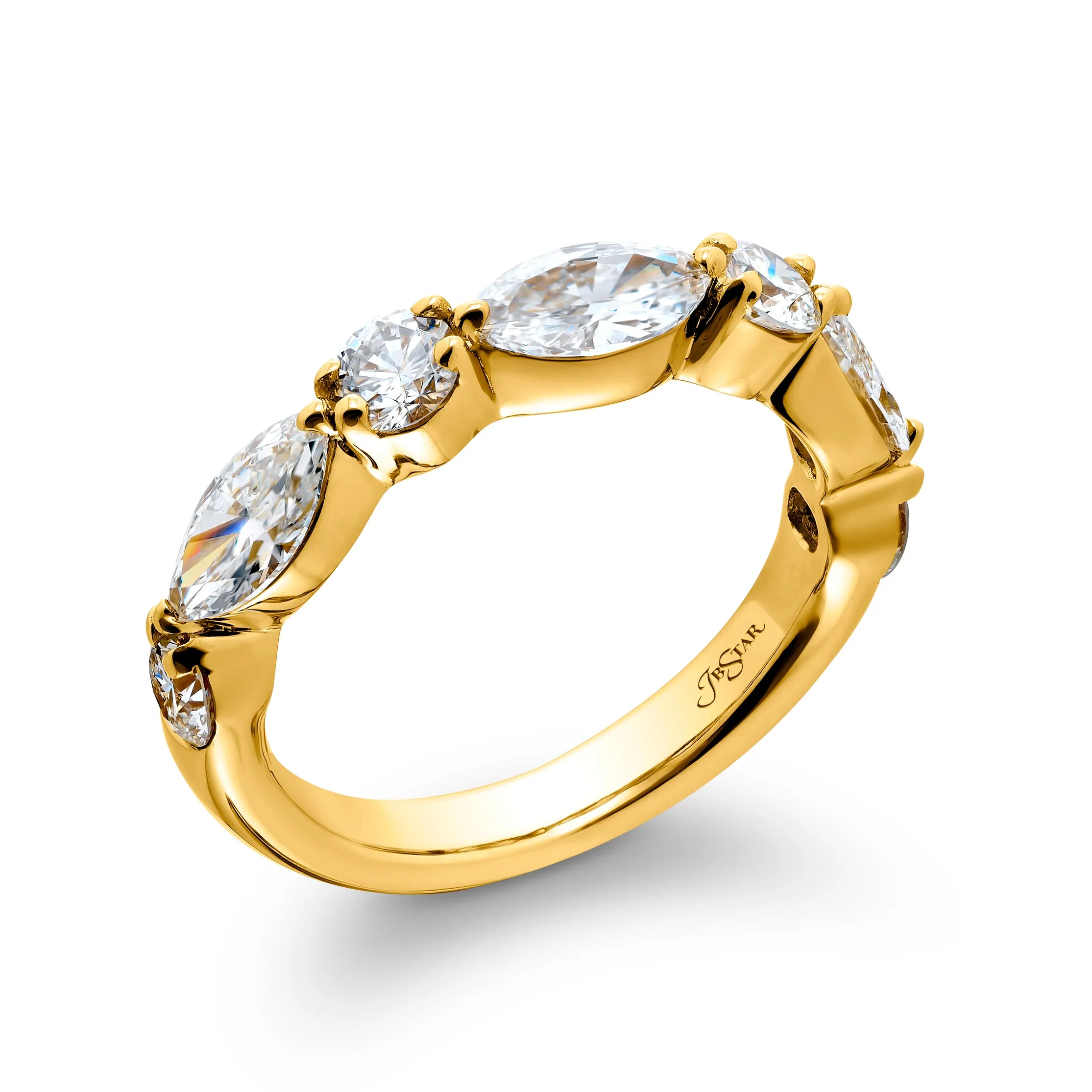 JB Star 7 Diamond Marquise & Round Anniversary Band Yellow Gold