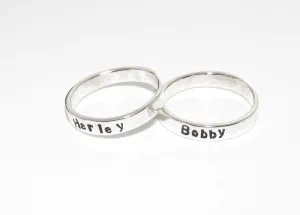 kids name stacking rings, silver stacking rings , Mother's stacking name rings, hand stamped personalized jewelry, handstamped jewelry