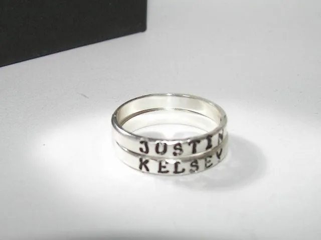 kids name stacking rings, silver stacking rings , Mother's stacking name rings, hand stamped personalized jewelry, handstamped jewelry