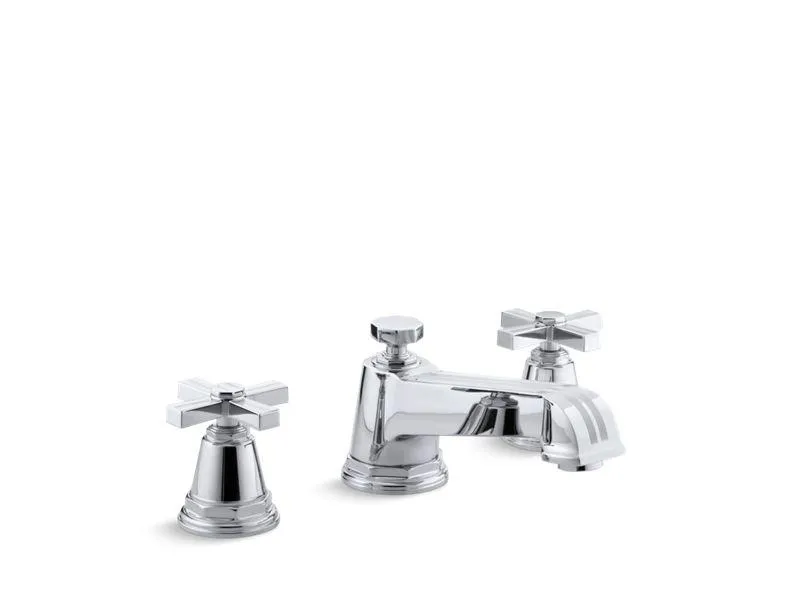 KOHLER K-T13140-3B Pinstripe Deck-mount bath faucet trim for high-flow valve with cross handles, valve not included