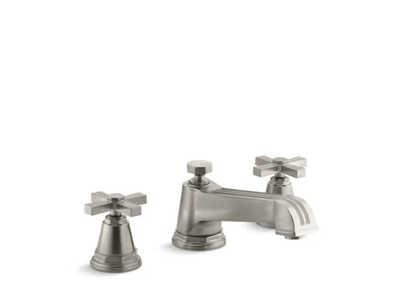 KOHLER K-T13140-3B Pinstripe Deck-mount bath faucet trim for high-flow valve with cross handles, valve not included
