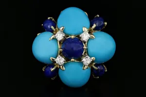 La Triomphe 14K Yellow Gold Turquoise, Lapis, & Diamond Ring