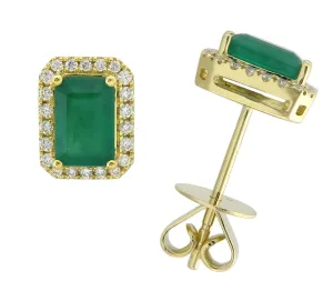 Ladies Green Emerald Emerald-cut Diamond Stud Earrings