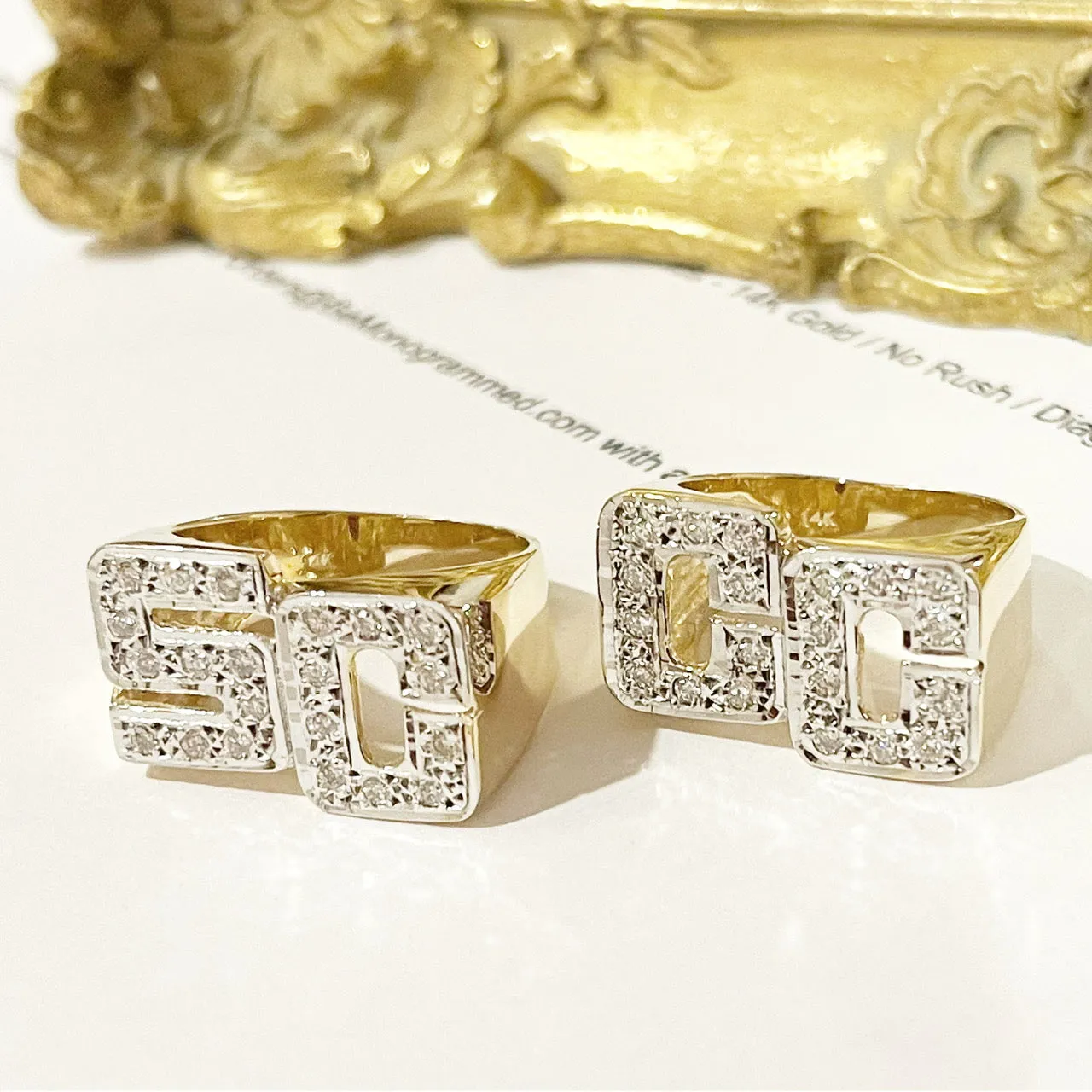 Large Block Diamond Initial Ring with 2 Pt Diamonds