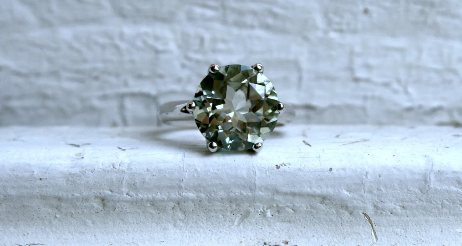 Large Green Amethyst Solitaire in 14K White Gold - 7.35ctw