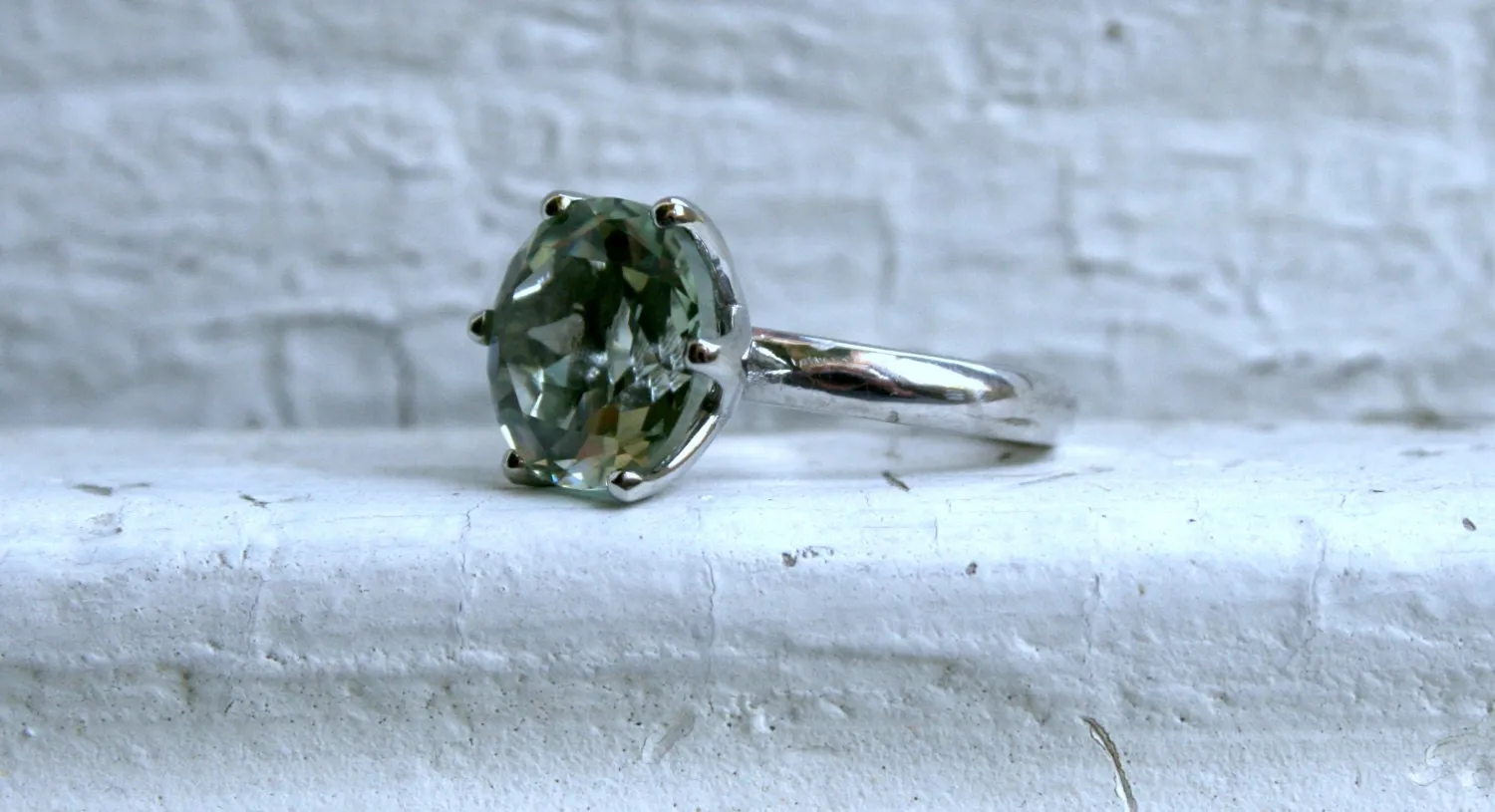 Large Green Amethyst Solitaire in 14K White Gold - 7.35ctw