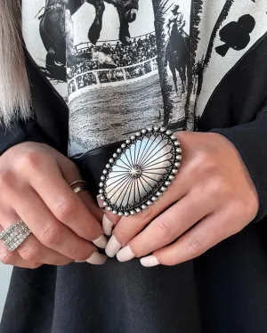 Large Oval Metal Concho Cuff Ring - Silver