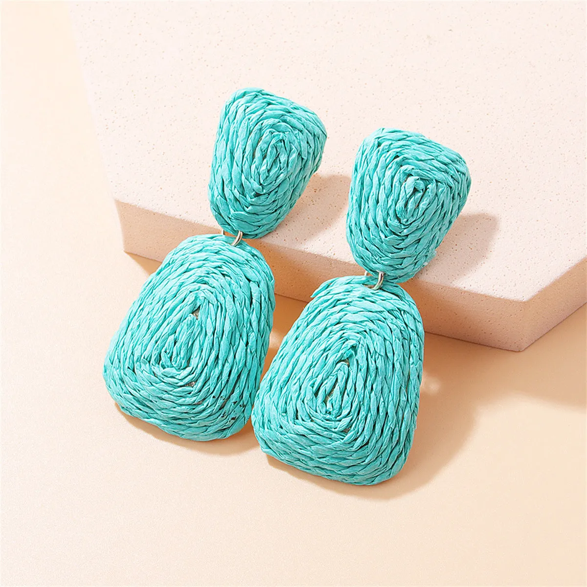Light Green Raffia & 18K Gold-Plated Ladder Drop Earrings