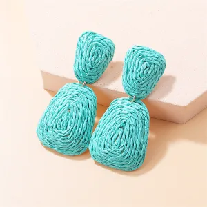 Light Green Raffia & 18K Gold-Plated Ladder Drop Earrings