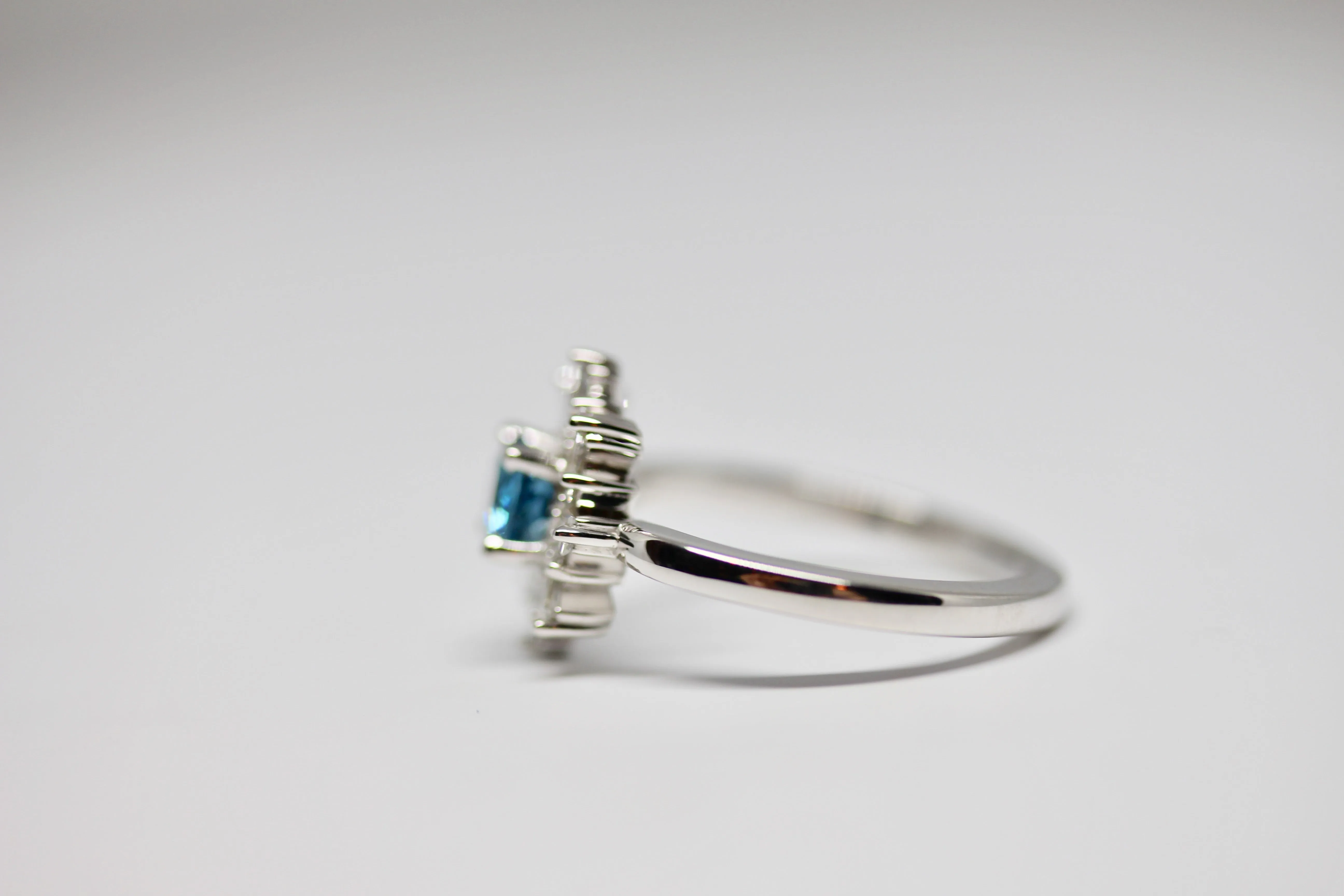 London Blue Topaz and Diamond Halo Ring in 14kt White Gold