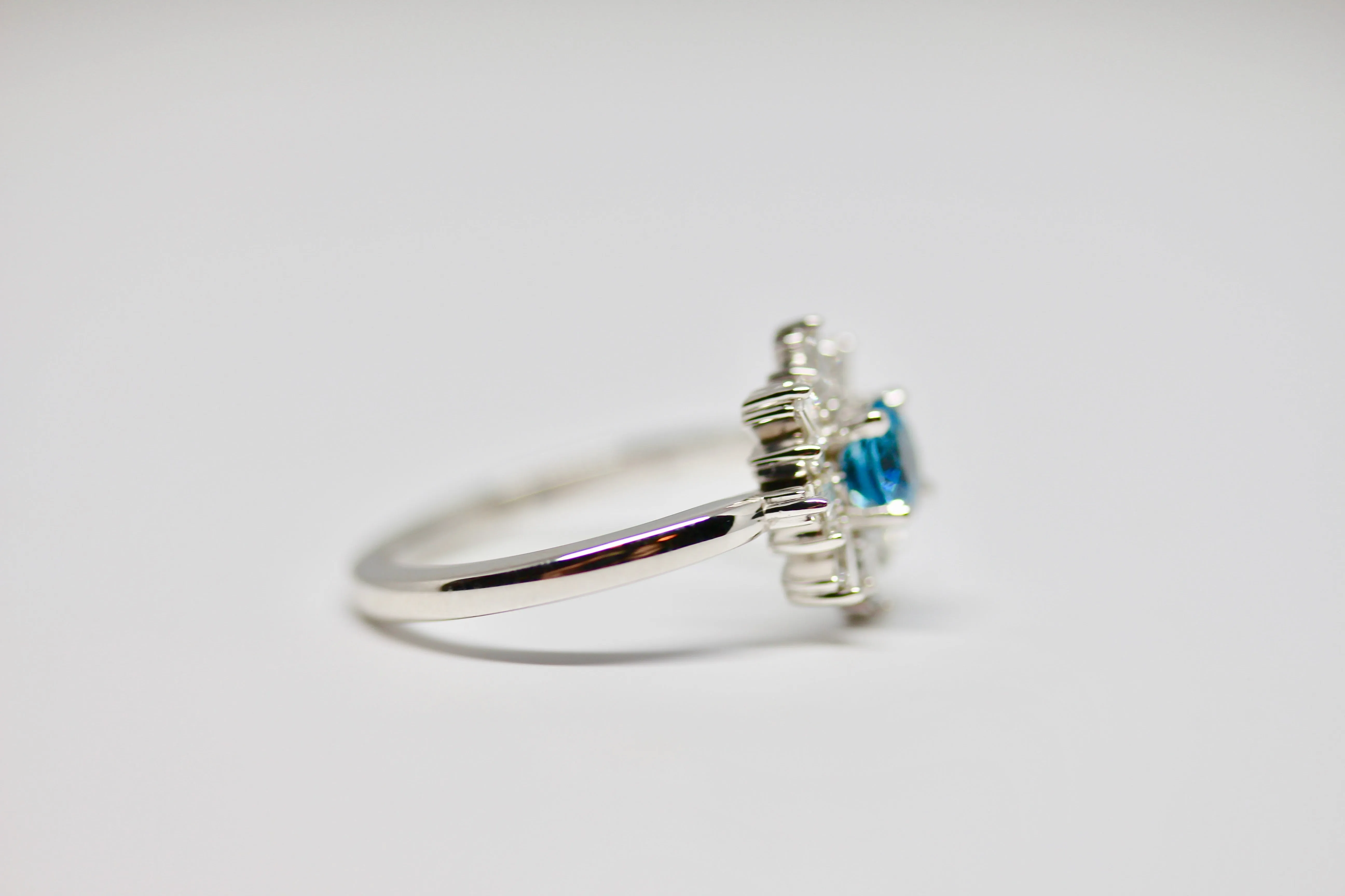 London Blue Topaz and Diamond Halo Ring in 14kt White Gold