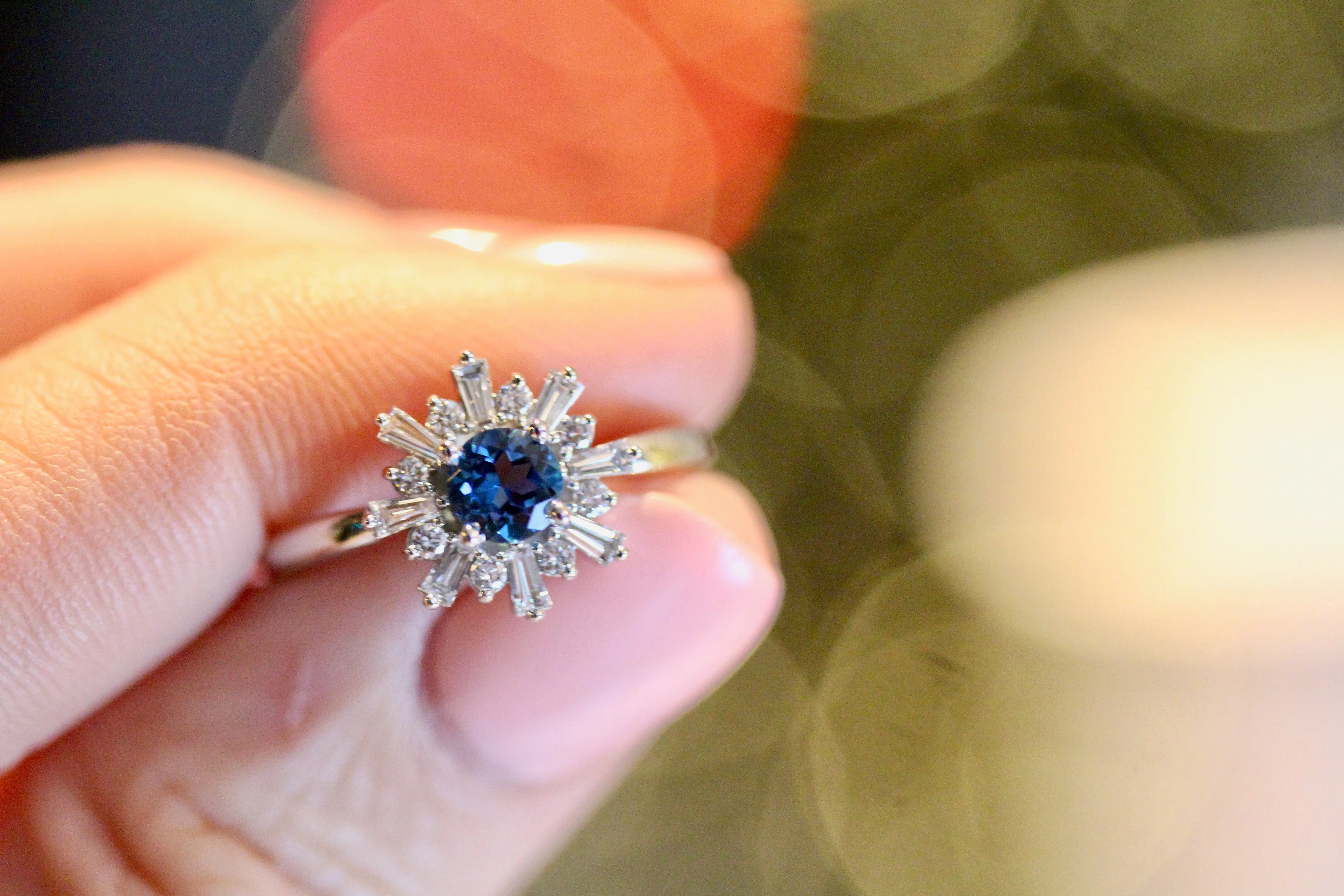 London Blue Topaz and Diamond Halo Ring in 14kt White Gold