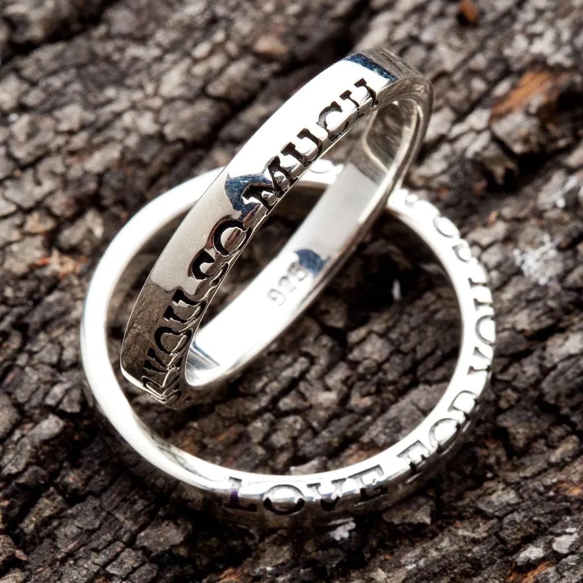 Love You Sterling Silver Couple Band Rings