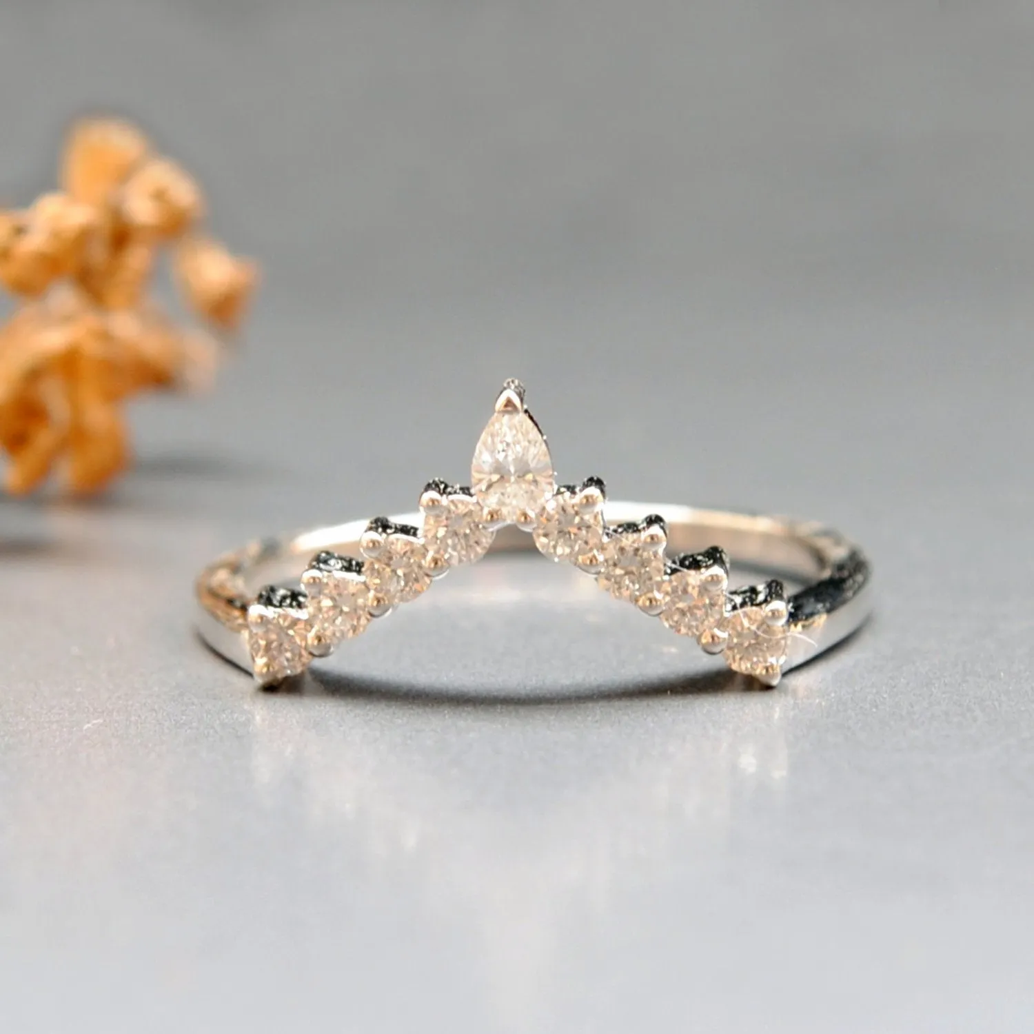Marquis and Round V Diamond Stack Ring