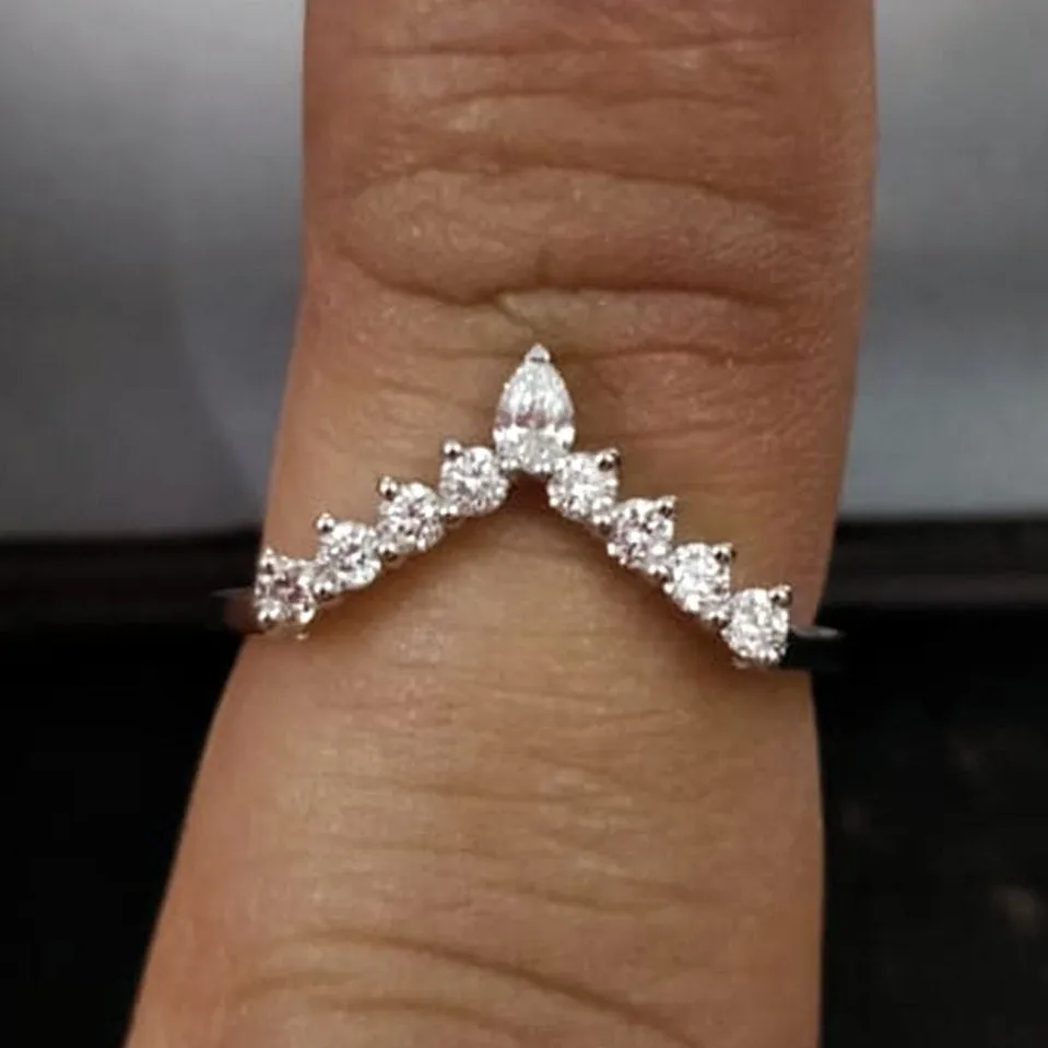 Marquis and Round V Diamond Stack Ring
