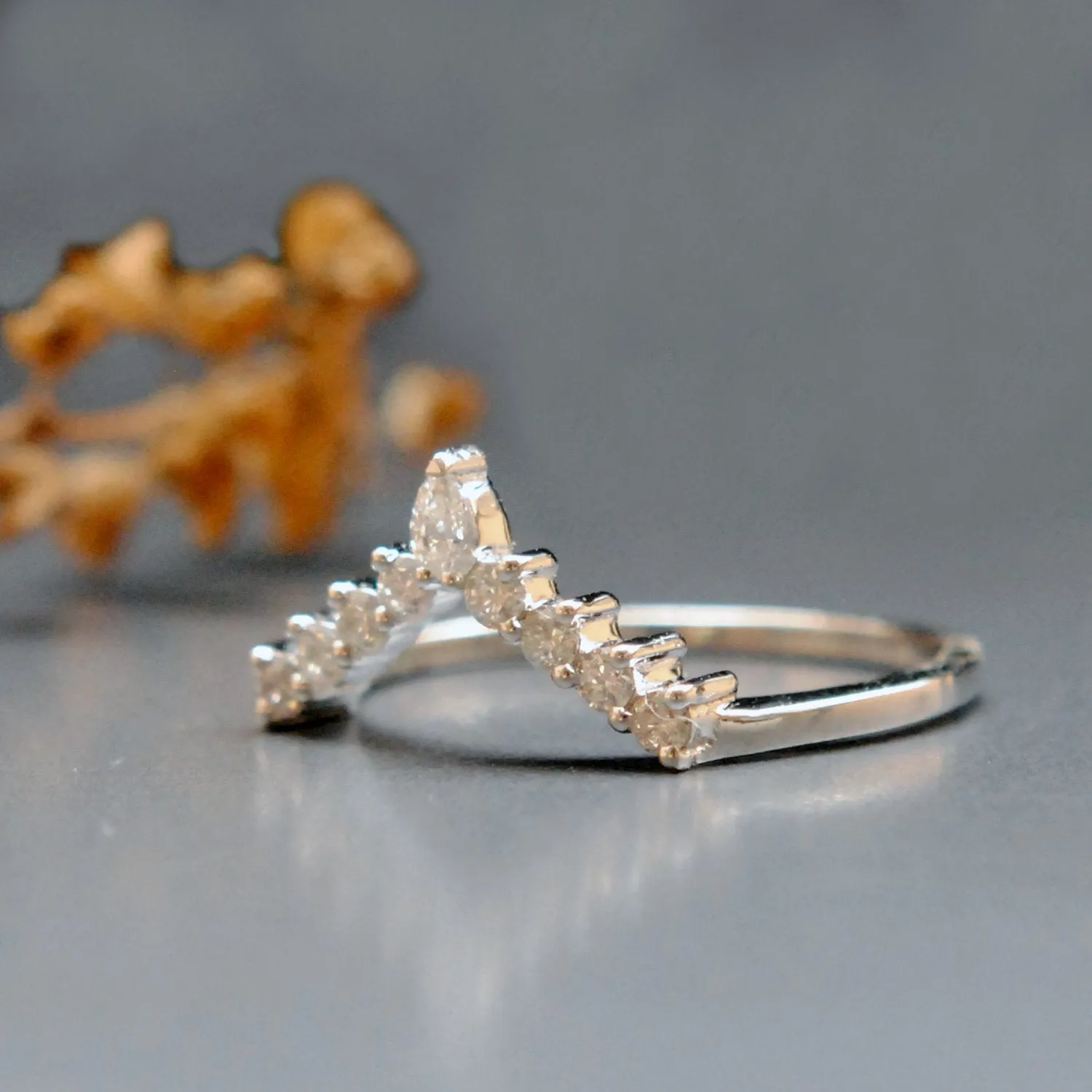 Marquis and Round V Diamond Stack Ring