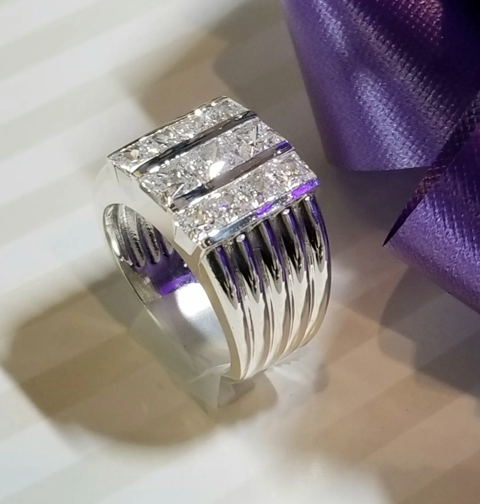Men's Sterling Silver & Princess Cut Ring