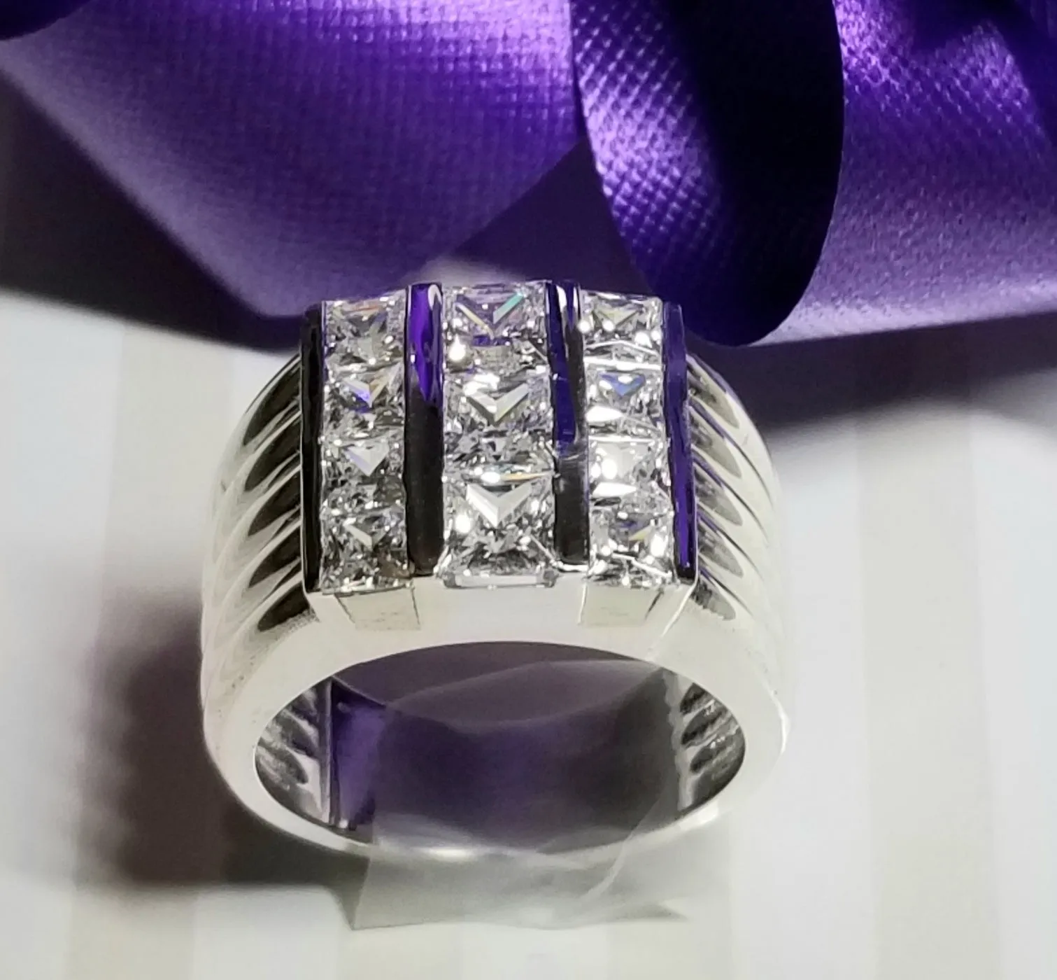 Men's Sterling Silver & Princess Cut Ring
