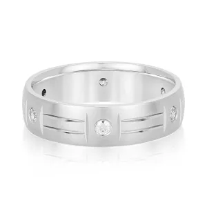 Men's Unique Pattern Bezel Set Diamond Wedding Band