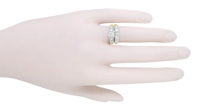 Mid Century Mixed Metal Certified Diamond Engagement Ring in Two Tone 14 Karat White and Yellow Gold