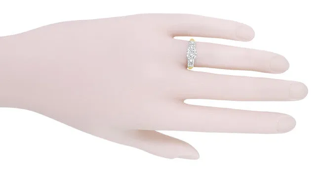 Mid Century Mixed Metal Certified Diamond Engagement Ring in Two Tone 14 Karat White and Yellow Gold