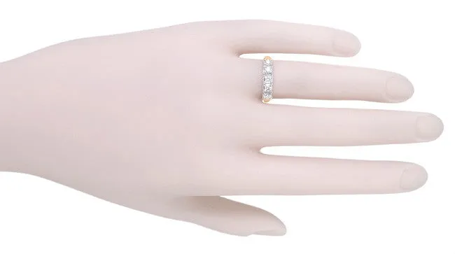 Mid Century Modern Straightline 5 Diamond Wedding Ring in 14 Karat White and Rose Gold