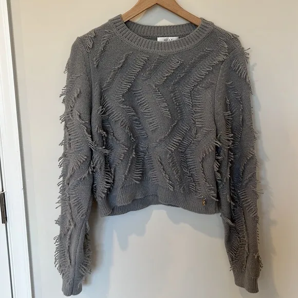 Milly Knit Sweater Loop Fringe Crop Top