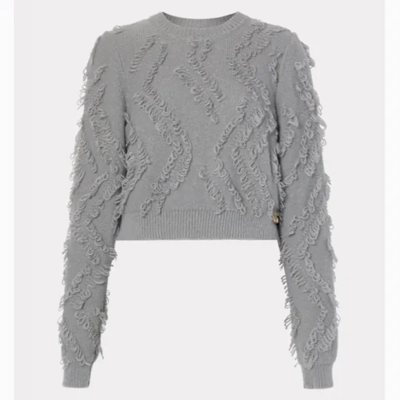 Milly Knit Sweater Loop Fringe Crop Top