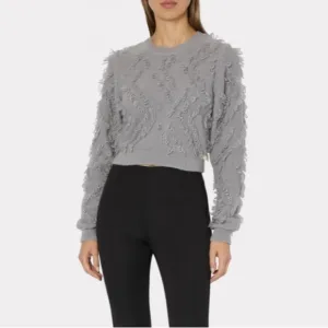Milly Knit Sweater Loop Fringe Crop Top