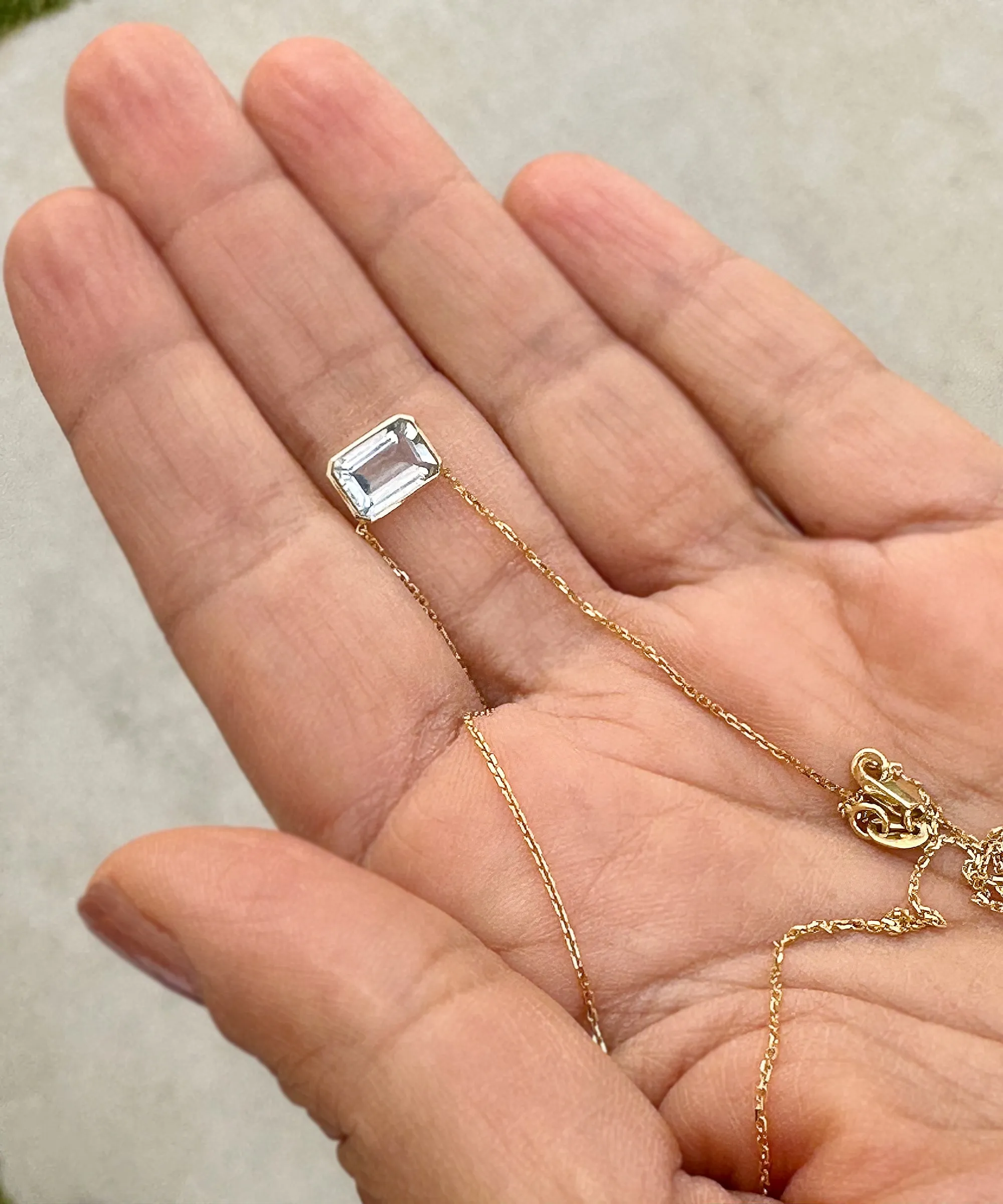 Minimalist Dainty 14k Solid Yellow Gold Emerald Natural Aquamarine Bezel Set Solitaire Necklace Chain Pendant Bridal Anniversary Gift 2.00ct