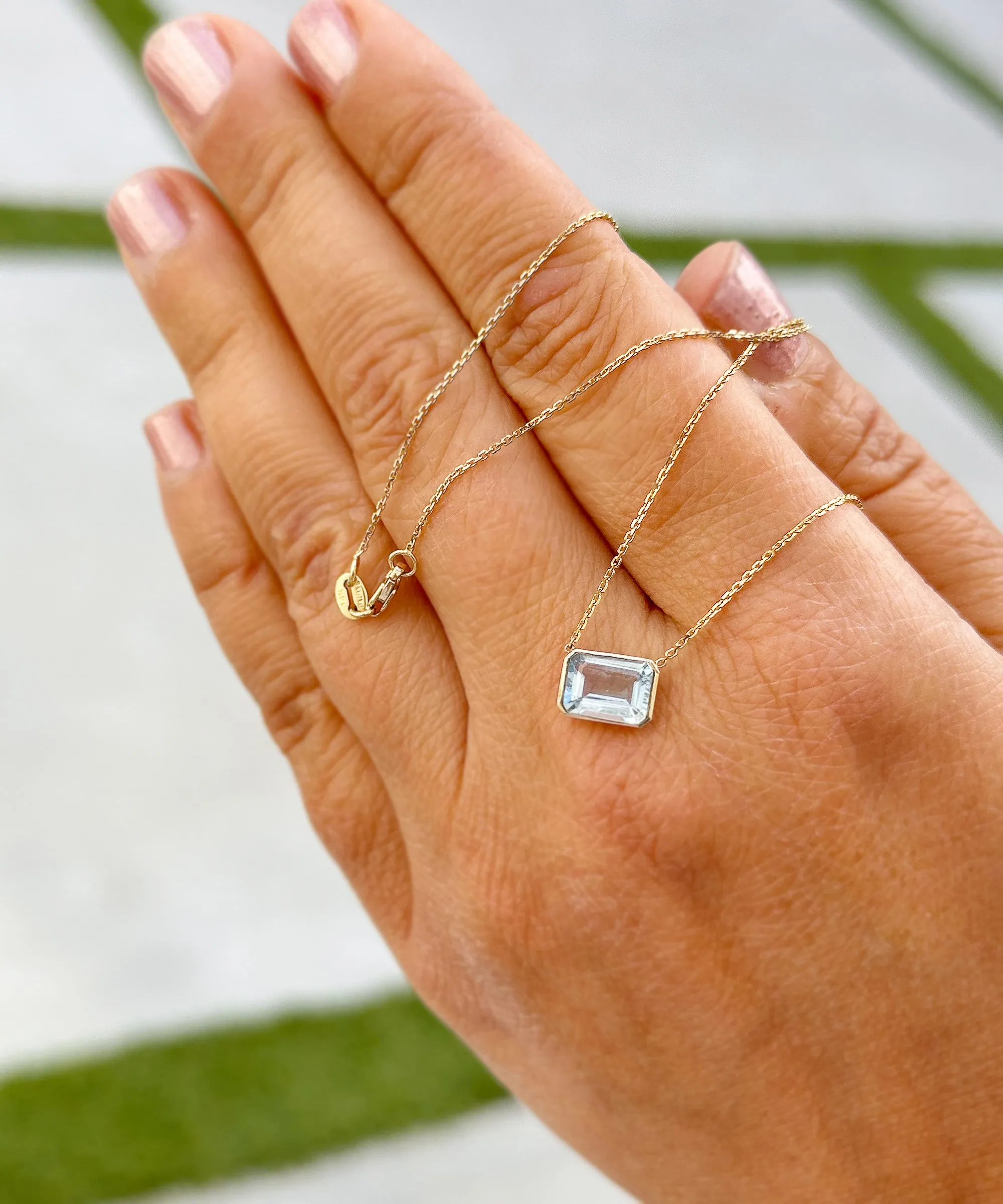 Minimalist Dainty 14k Solid Yellow Gold Emerald Natural Aquamarine Bezel Set Solitaire Necklace Chain Pendant Bridal Anniversary Gift 2.00ct