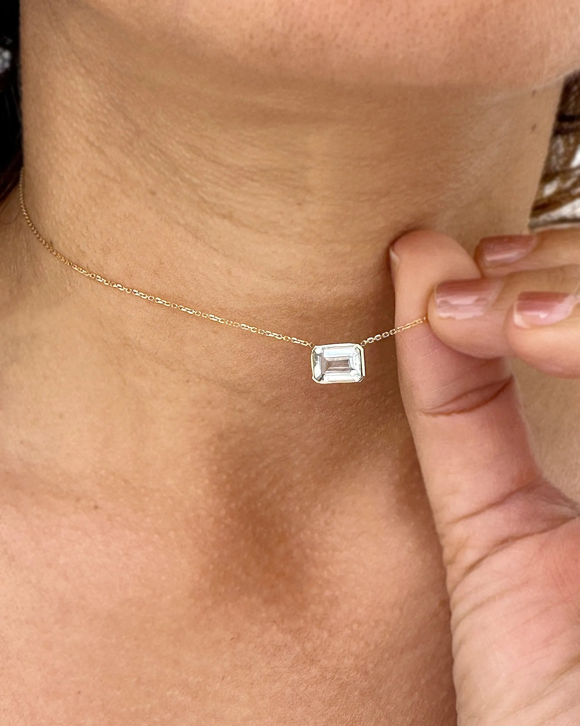 Minimalist Dainty 14k Solid Yellow Gold Emerald Natural Aquamarine Bezel Set Solitaire Necklace Chain Pendant Bridal Anniversary Gift 2.00ct