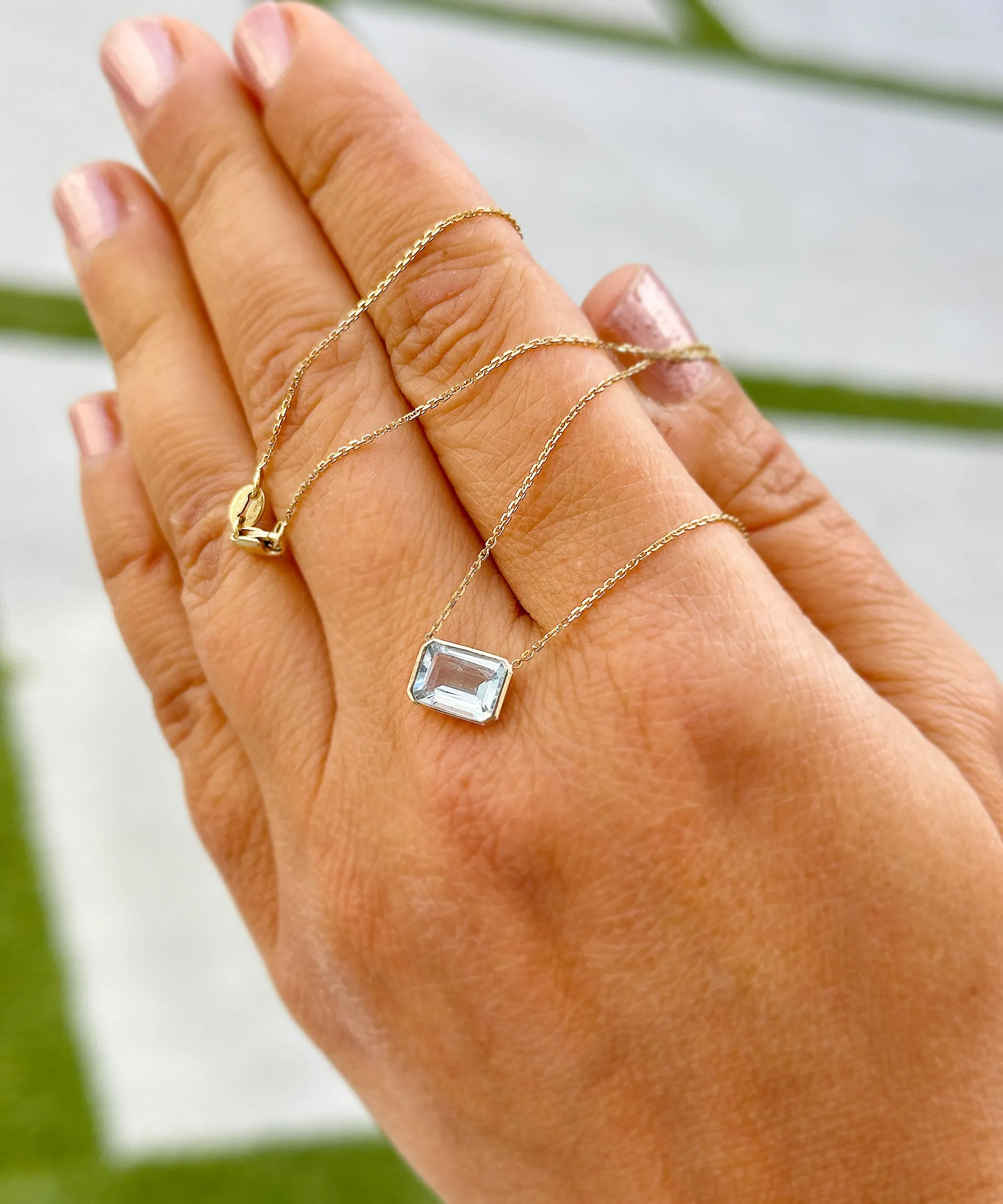 Minimalist Dainty 14k Solid Yellow Gold Emerald Natural Aquamarine Bezel Set Solitaire Necklace Chain Pendant Bridal Anniversary Gift 2.00ct