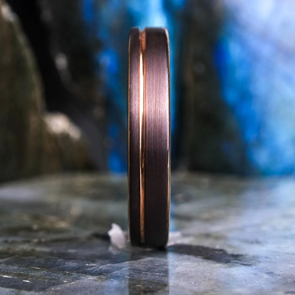 Mocha Brown Brushed / Rose Gold Stripe - 4mm