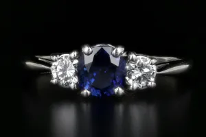 Modern 14K White Gold 1.129 Natural Sapphire and Diamond Ring