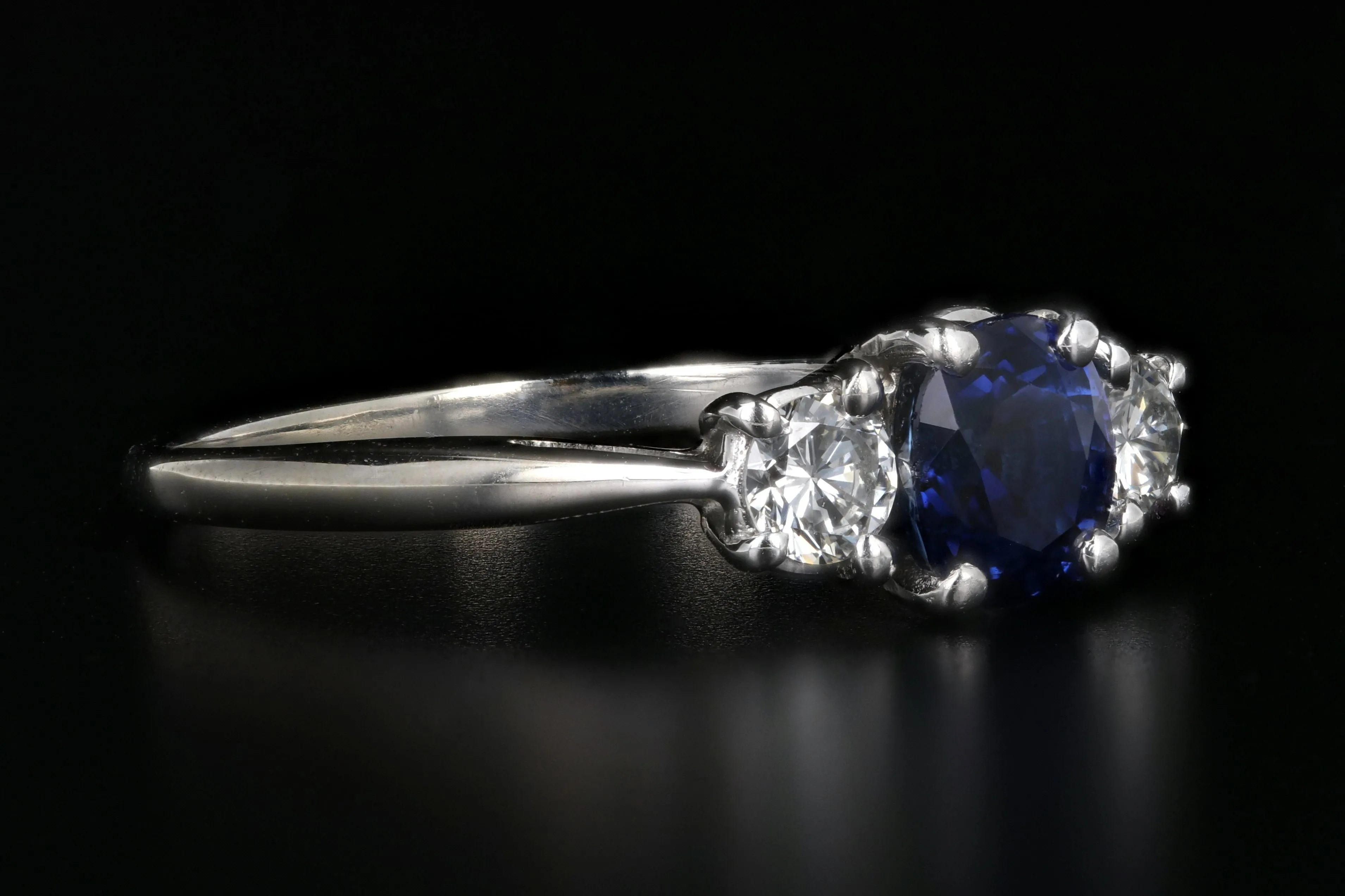 Modern 14K White Gold 1.129 Natural Sapphire and Diamond Ring